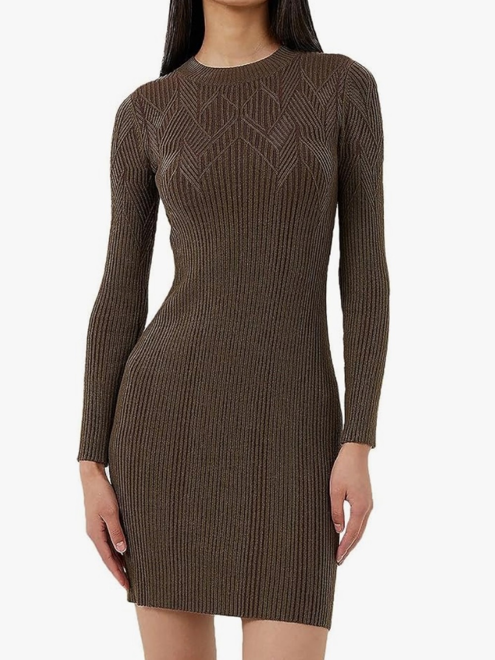 French Connection Joann Mari Plated Ribbed Knit Bodycon Mini Dress